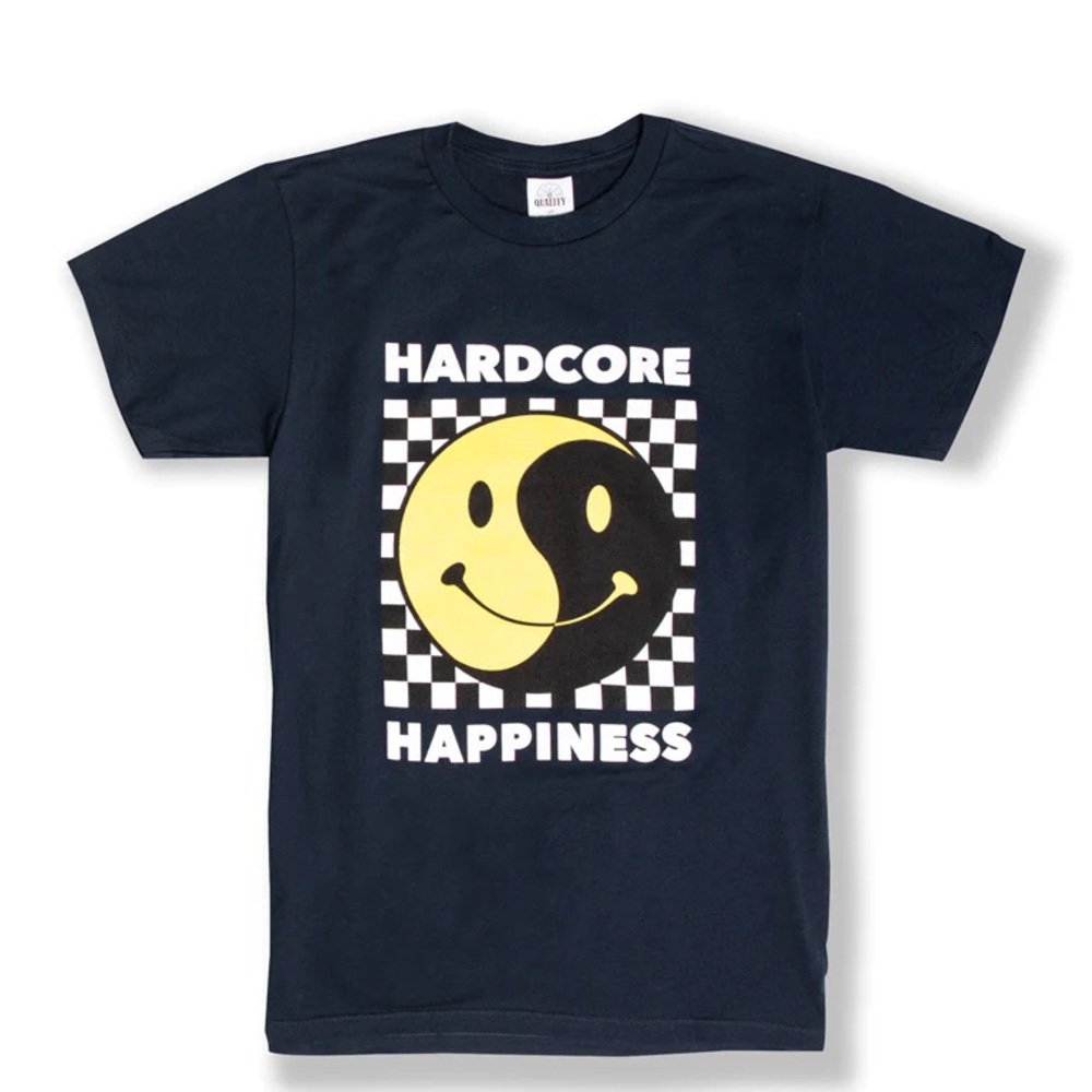 THE WHATEVER FOREVER HARDCORE HAPPINESS CREW TEE IN NAVY Sz L NWT